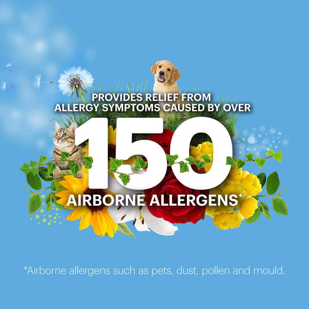 a flower bouquet with, "there are over 150 different allergens out there," superimposed on top